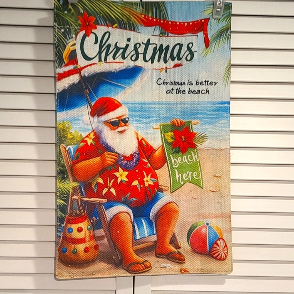 Merry Christmas  Beachy Presents NWT Welcome FLAG sign for yard garden 2 sided